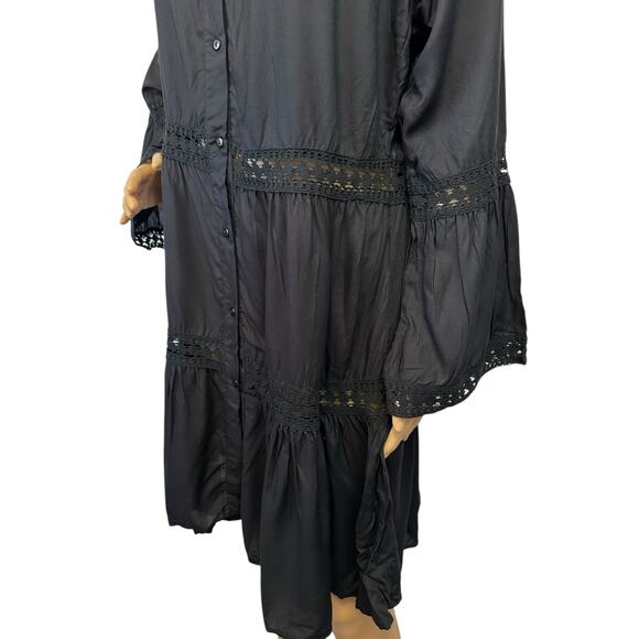 2/$30 NWT Raviya Lace-Inset Dress Cover-Up Black Button Front Swimwear Size M - Picture 7 of 10